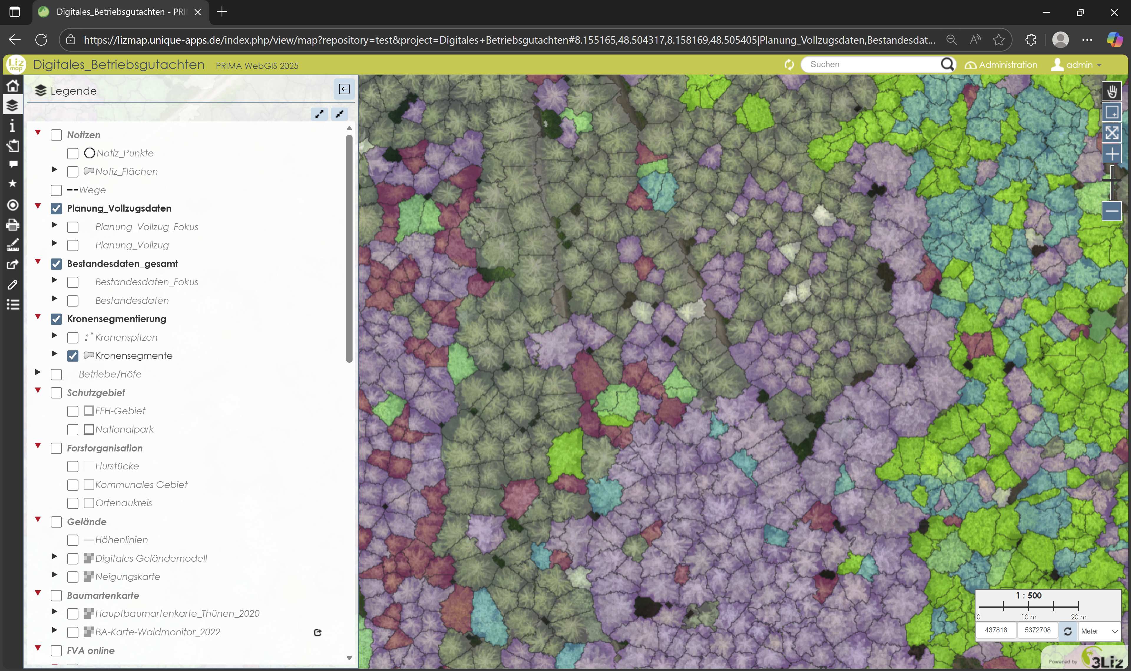 WebGIS-Plattform mit Kronensegmentierung und Bestandesdaten